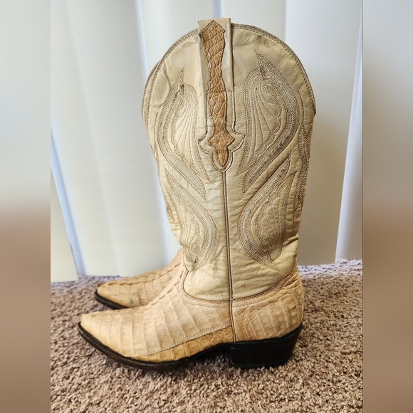 RODEO BRAVO Boots Croc Skin Tan Leather Western Cowboy Work Boots Mens SZ 7.5 - Picture 9 of 10